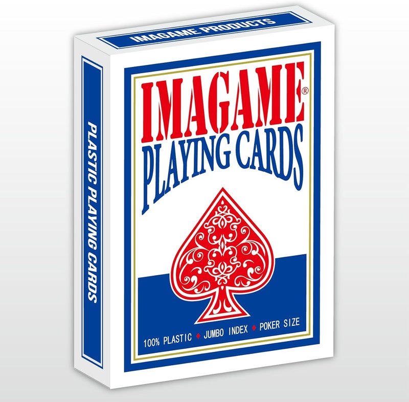 IMAGAME Plastic Playing Cards, Real Poker Size, Casino Quality, Jumbo Index, Waterproof & Washable, Perfect for Texas Hold’em Poker, 1 Blue Deck - Image 1
